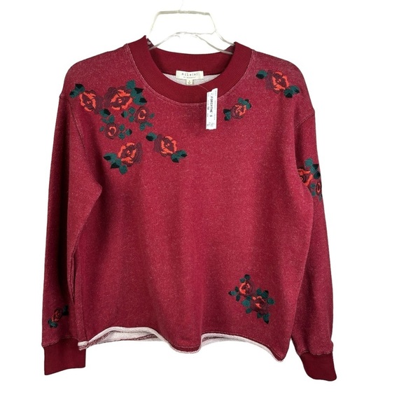 New Burgandy Sweatshirt with Gorgeous Embroidered Roses Size Small NEW - Picture 2 of 13